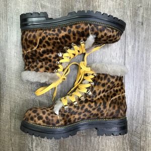 Boden Leopard Calf Hair Shearling Boots Size 8